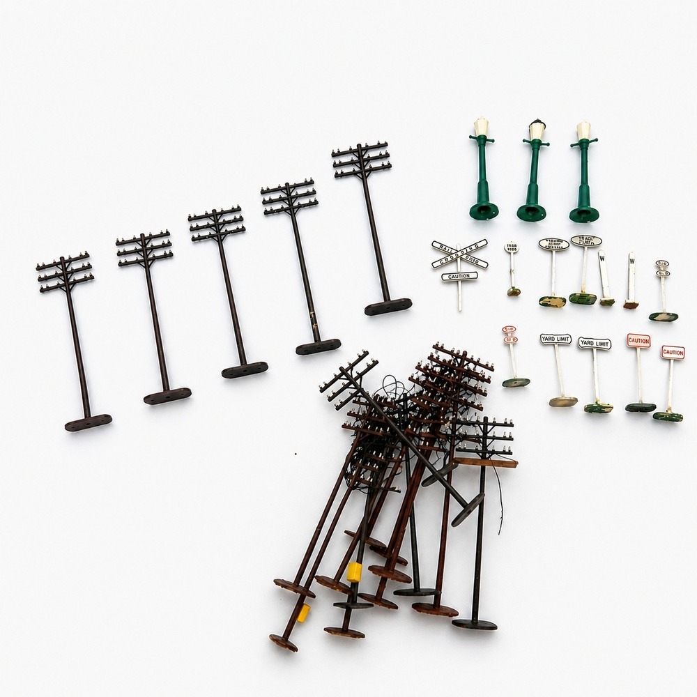 Bachmann HO Scale Train Layout Accessories Lot Poles Signs Lights Scenery